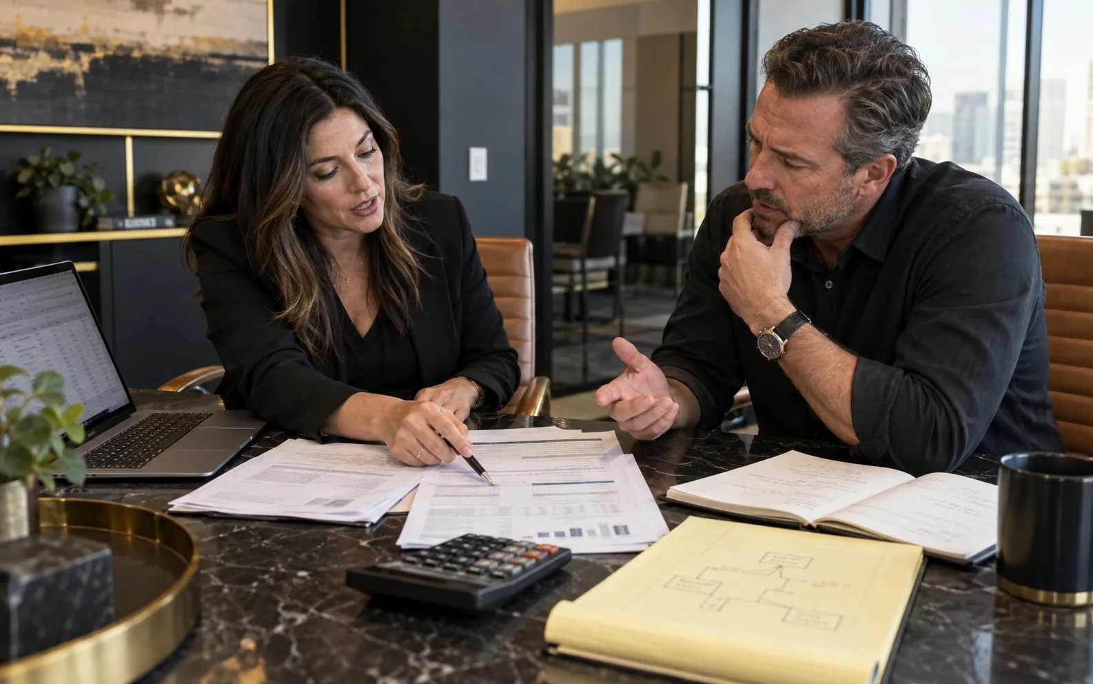 Business owner and capital advisor reviewing multiple funding paths and a funding plan