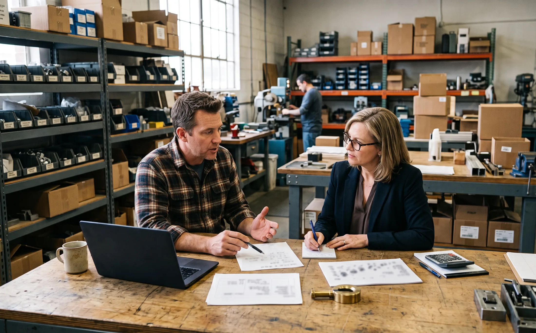 Business owner reviewing customer invoices, aging and cash flow for invoice factoring qualification